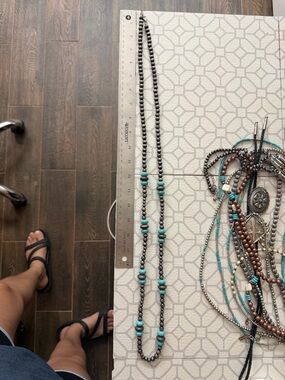 Turquoise and Hematite Long Beaded Necklace - Unbranded